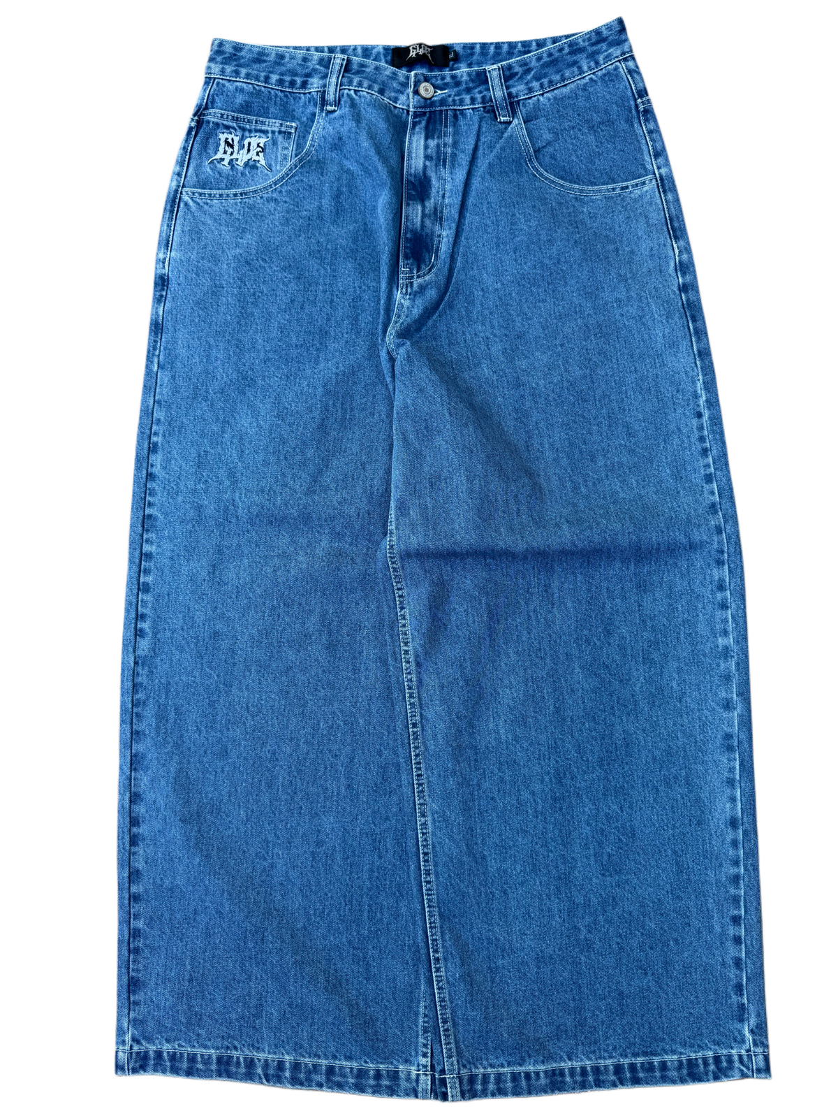 Blue Wide Leg GLOE Flaming Skull Jeans