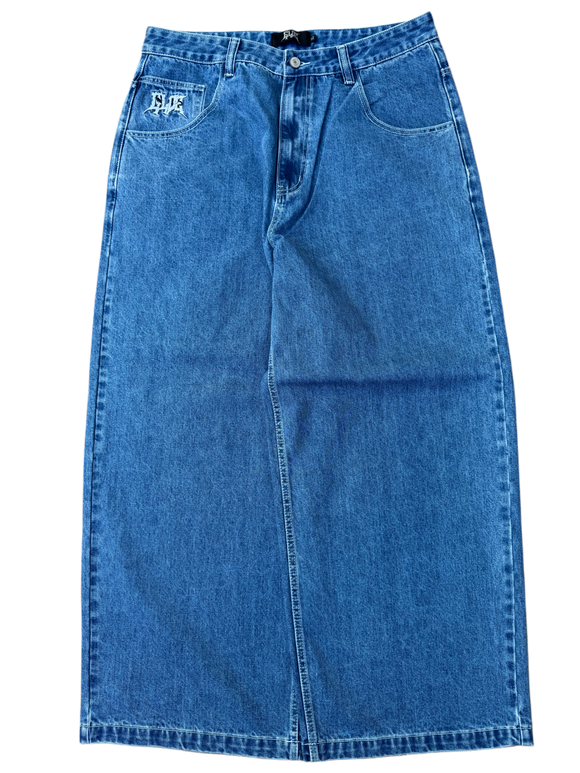 Blue Wide Leg GLOE Flaming Skull Jeans