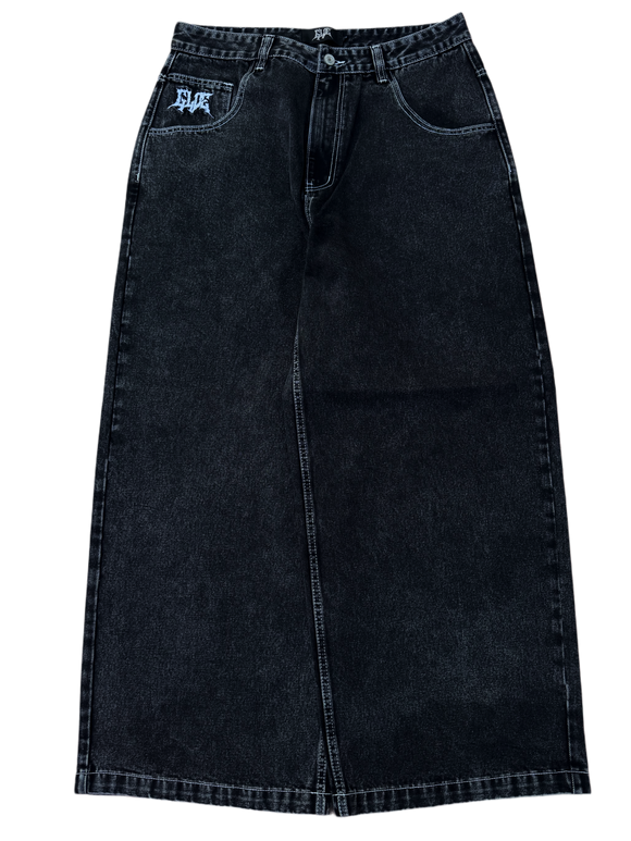 Black Wide Leg GLOE Flaming Skull Jeans