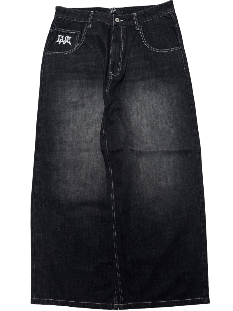 Black Wash Wide Leg GLOE Snake Cross Jeans