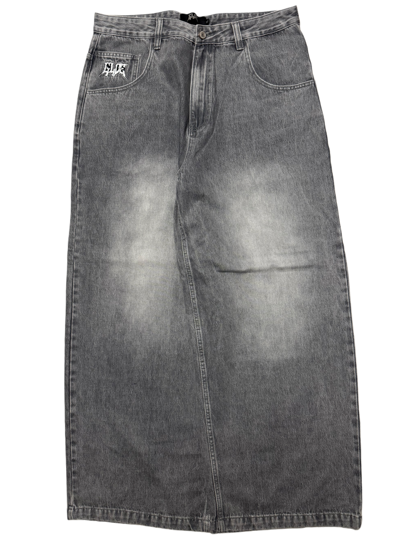 Grey Wash Wide Leg GLOE Snake Cross Jeans