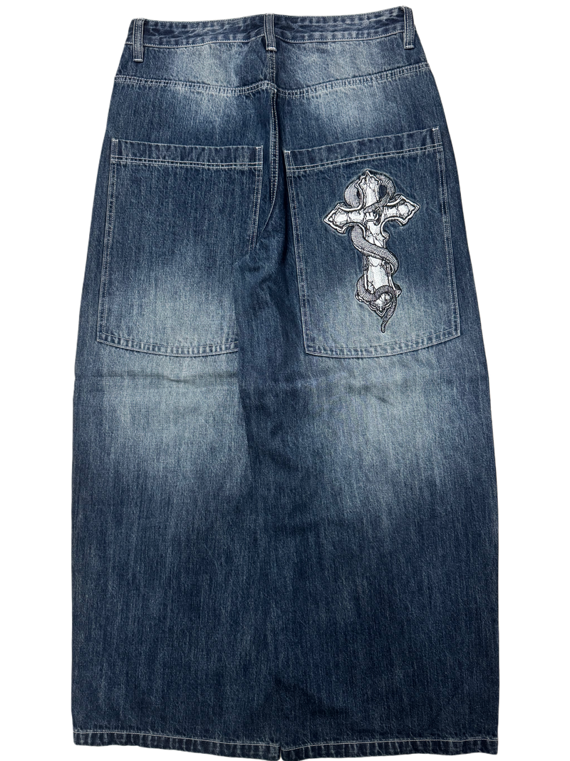 Blue Wash Wide Leg GLOE Snake Cross Jeans