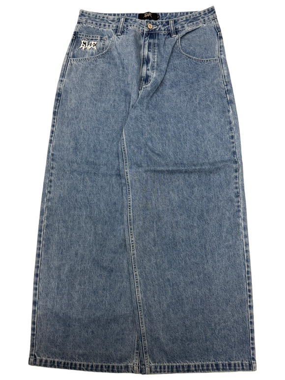 Blue Wide Leg GLOE Skull Bones Jeans