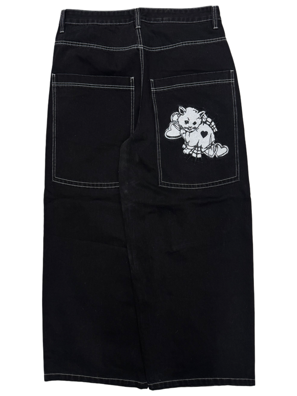 Black Wide Leg GLOE Cat Jeans