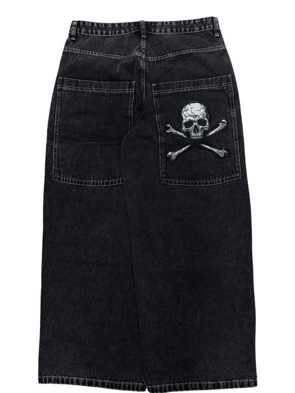 Black Wide Leg GLOE Skull Bones Jeans