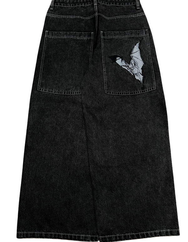 Black Wide Leg GLOE Bat Jeans