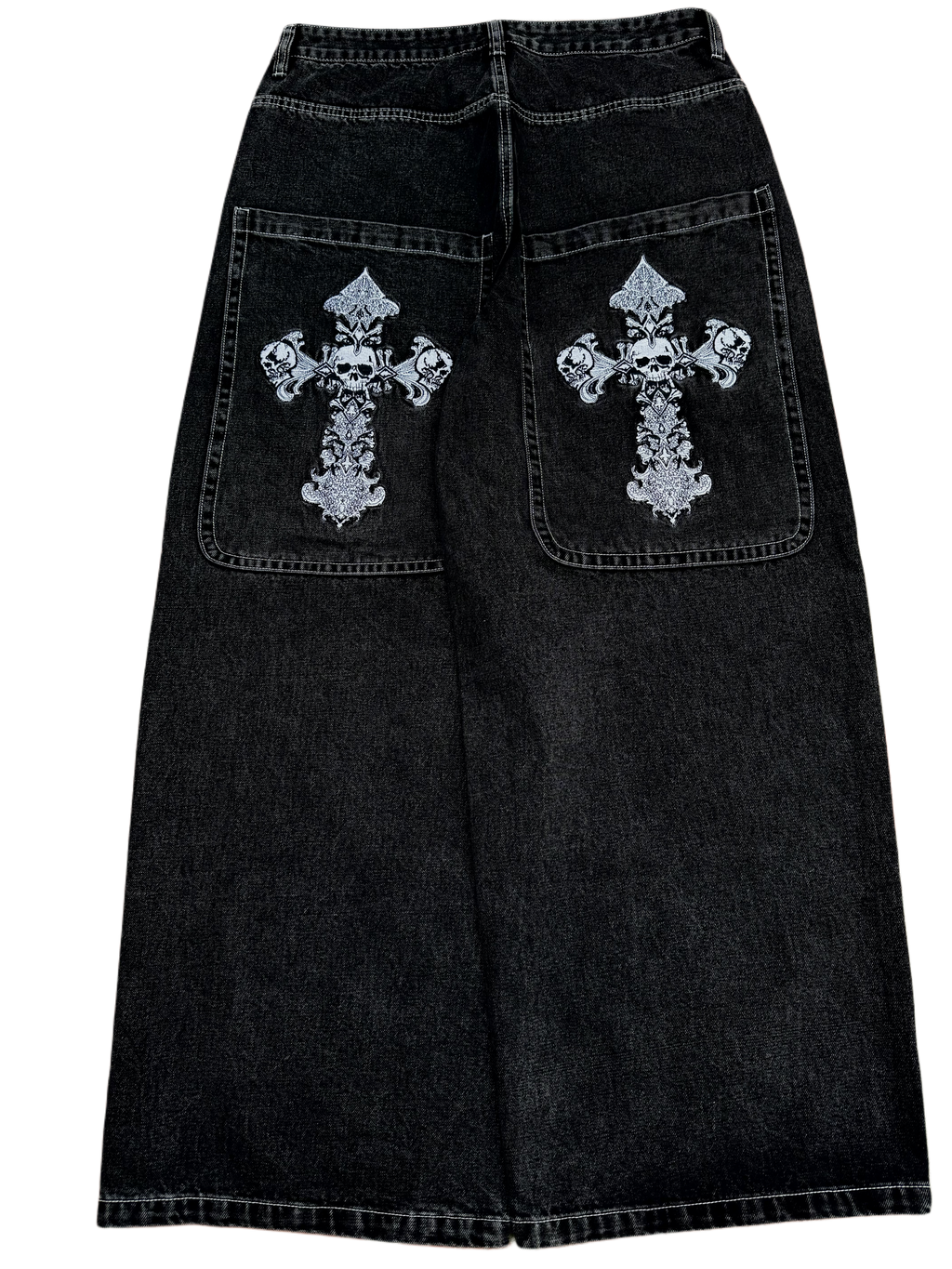 Black Wide Leg GLOE Skull Cross Jeans