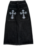 Black Wide Leg GLOE Skull Cross Jeans