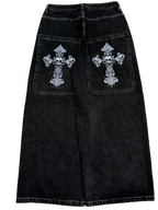 Black Wide Leg GLOE Skull Cross Jeans