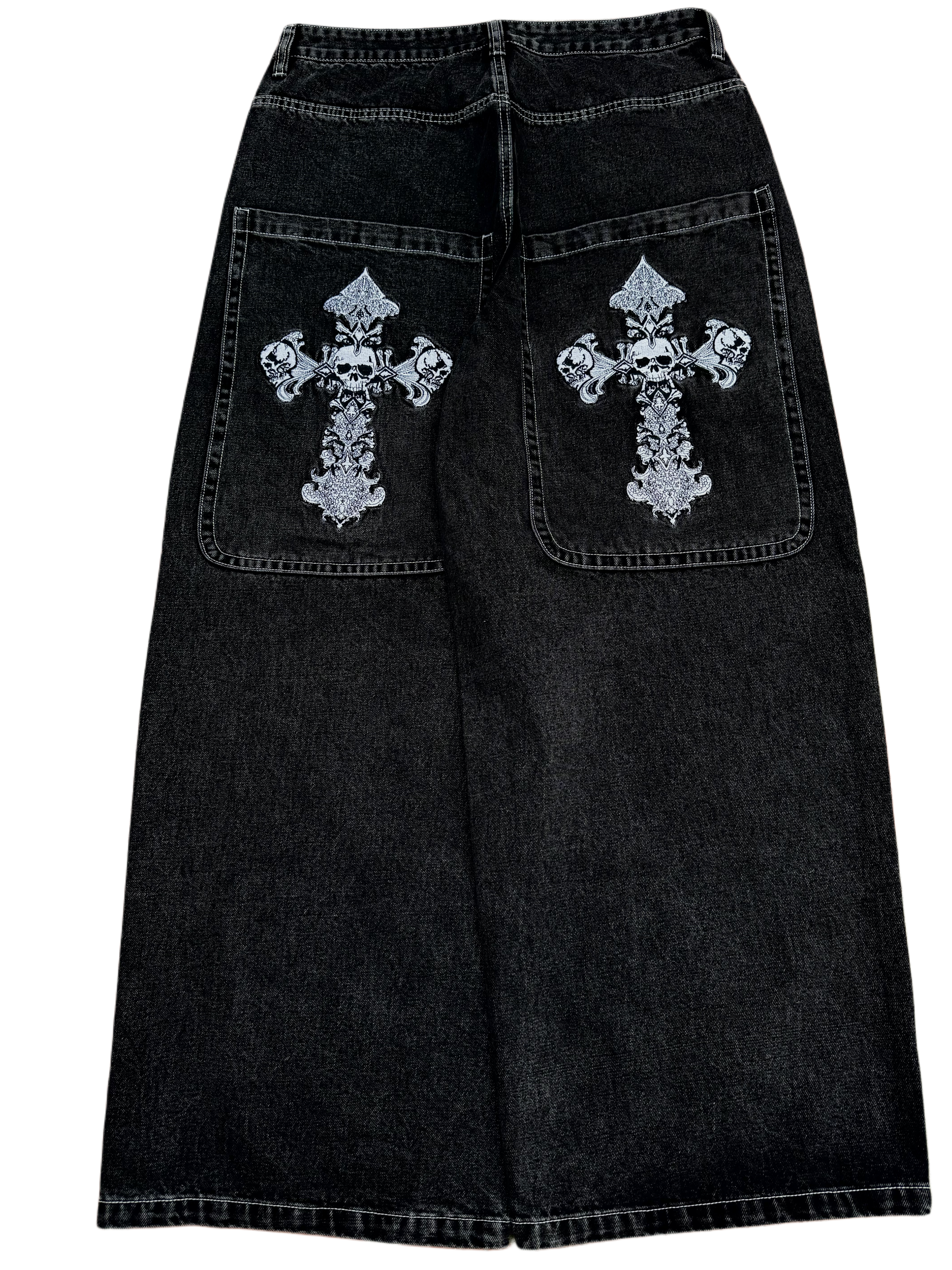Black Wide Leg GLOE Skull Cross Jeans