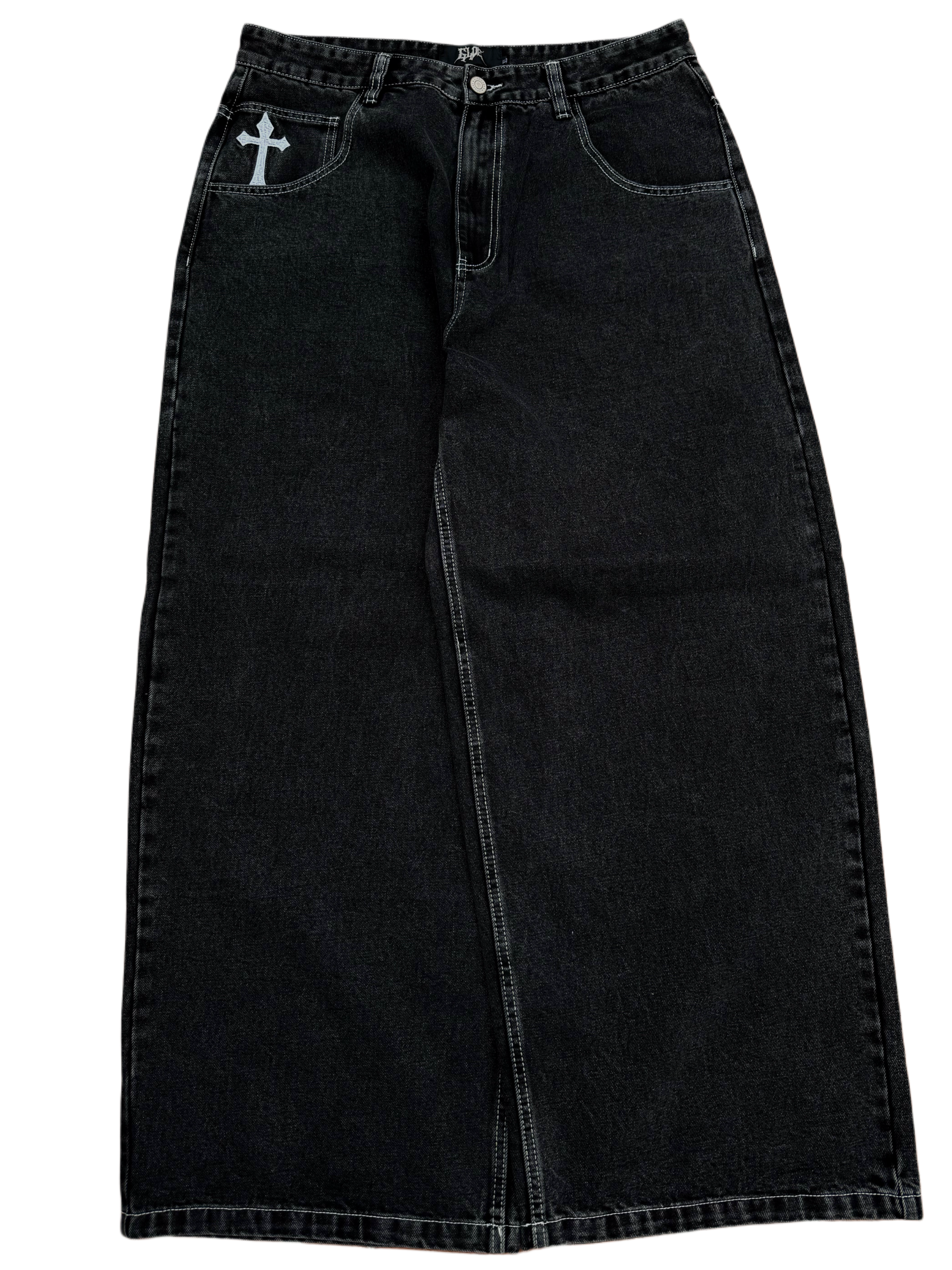 Black Wide Leg GLOE Skull Cross Jeans