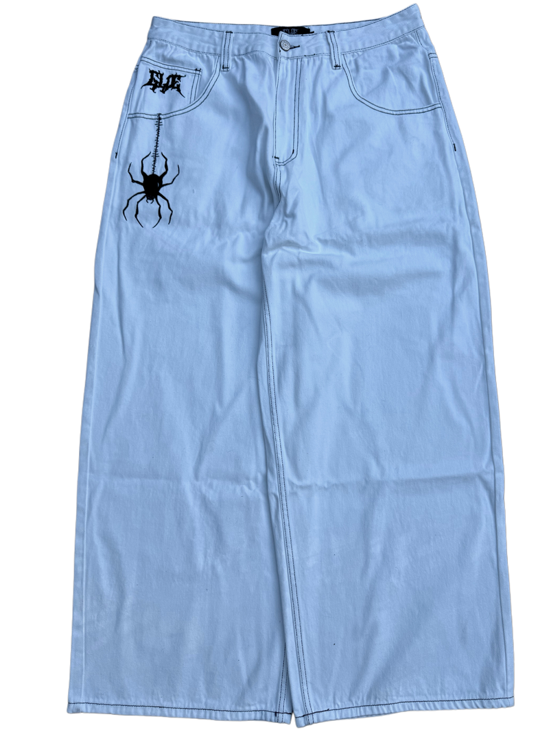 White Wideleg GLOE Spider Jeans