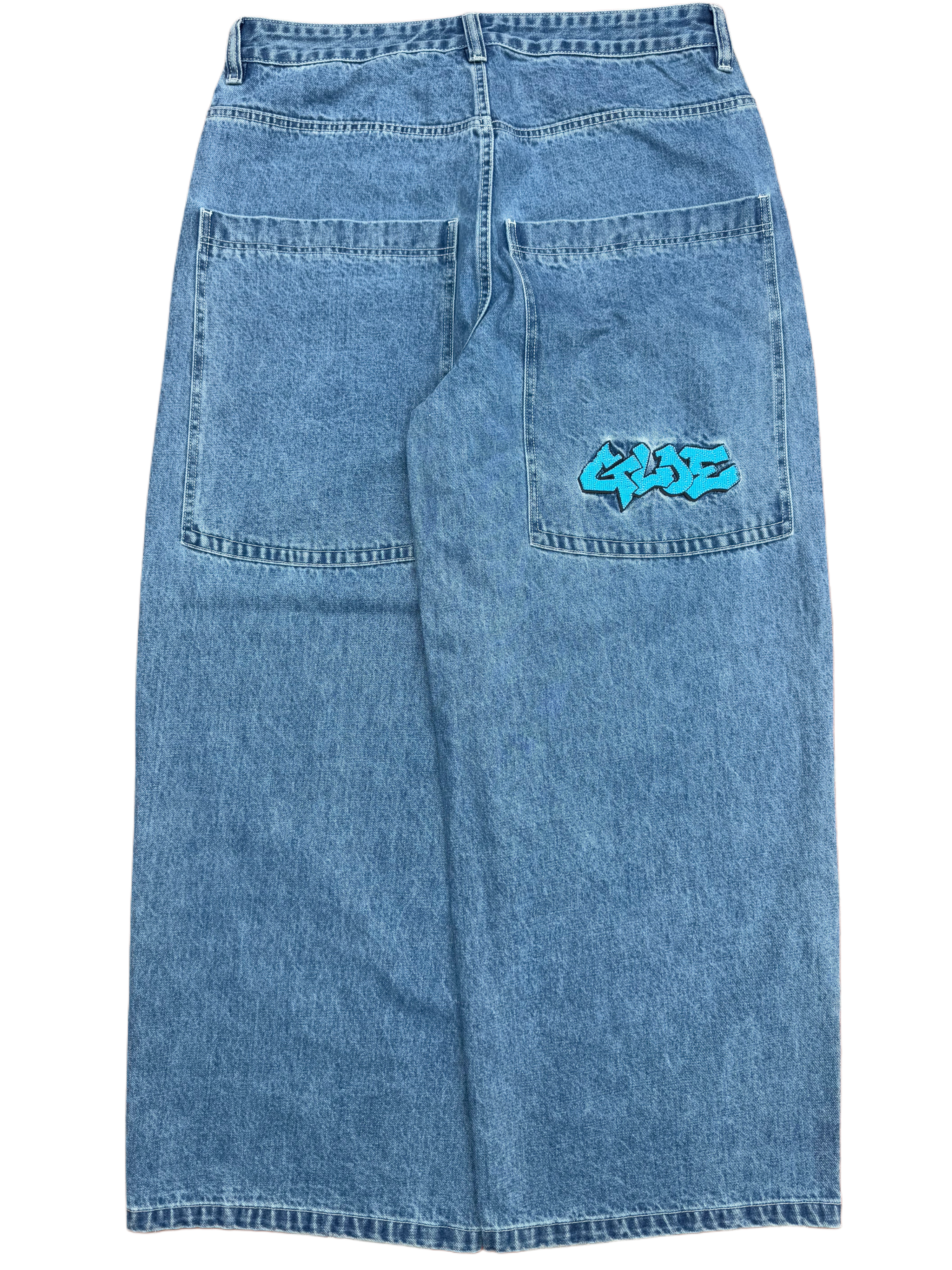 Blue Wide Leg GLOE Spell Out Jeans