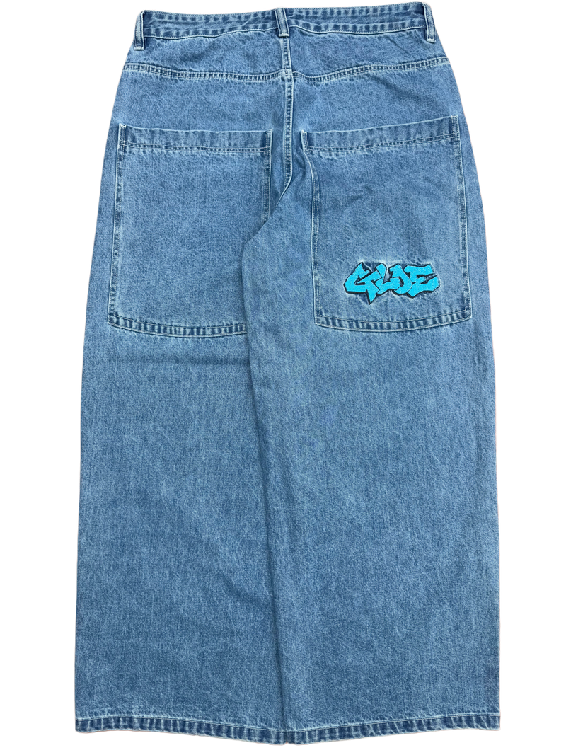 Blue Wide Leg GLOE Spell Out Jeans