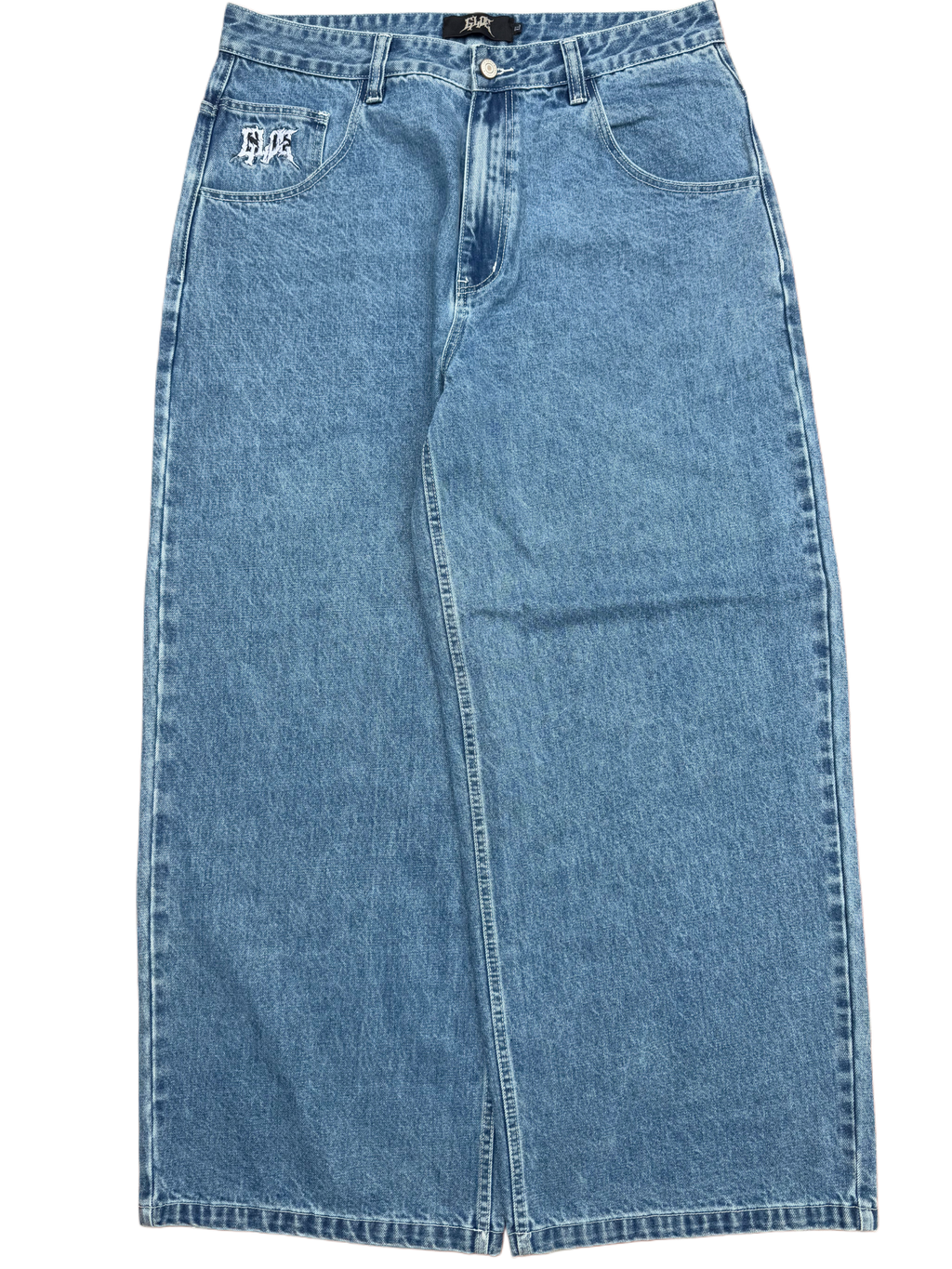Blue Wide Leg GLOE Spell Out Jeans
