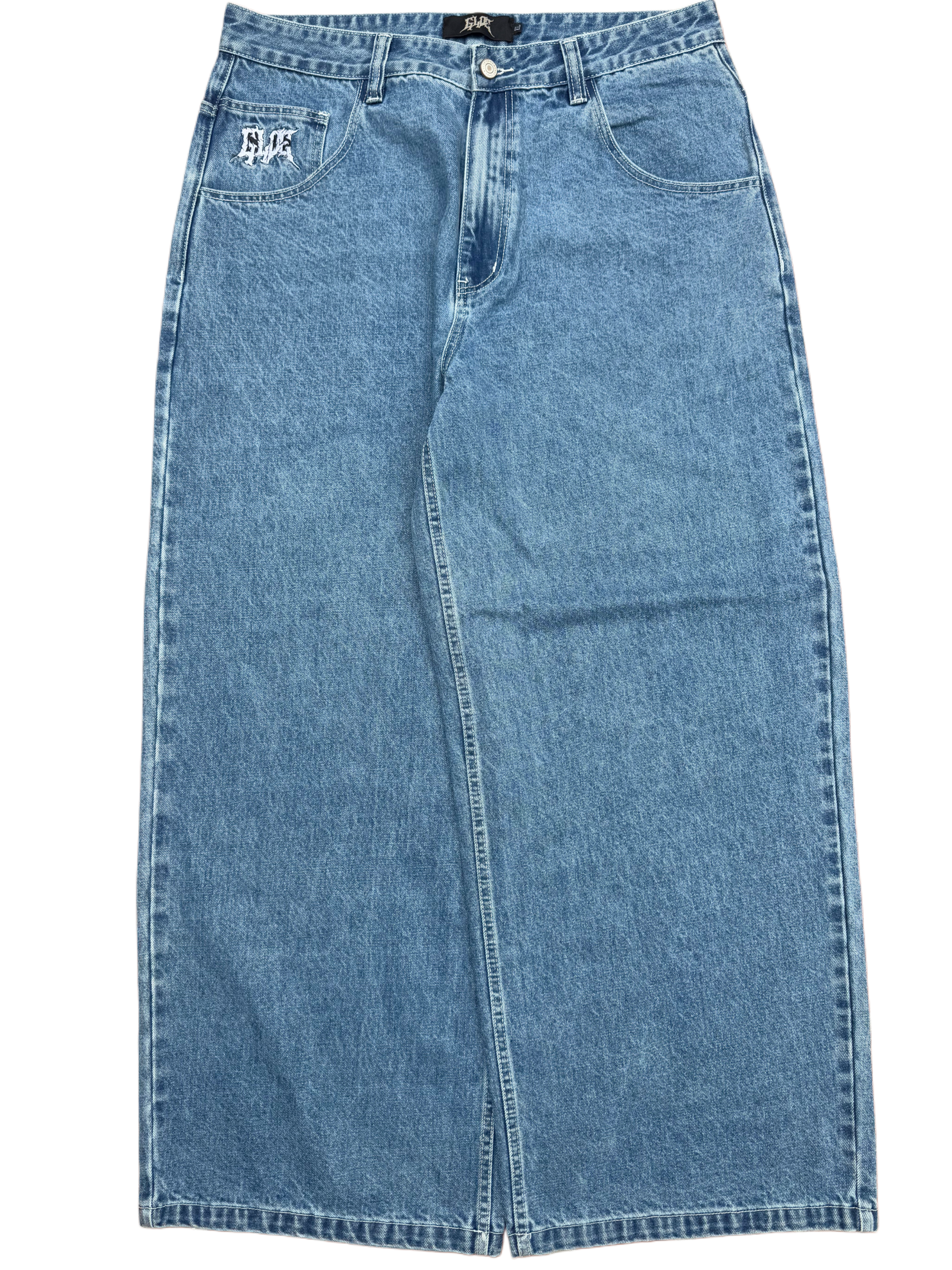 Blue Wide Leg GLOE Spell Out Jeans