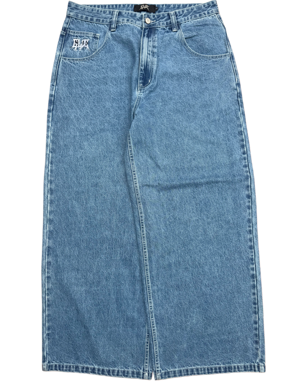 Blue Wide Leg GLOE Spell Out Jeans