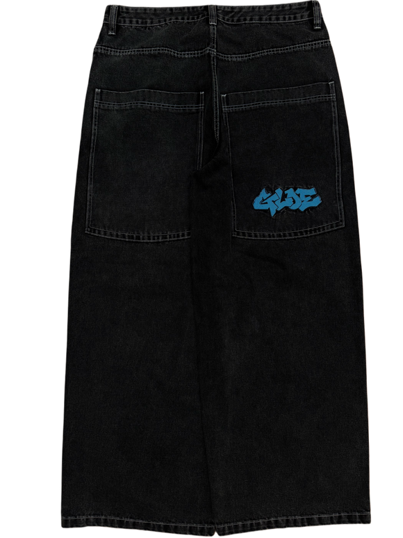 Black Wide Leg GLOE Spell Out Jeans