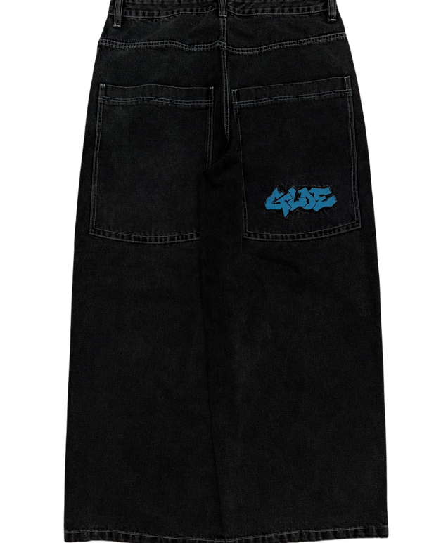 Black Wide Leg GLOE Spell Out Jeans