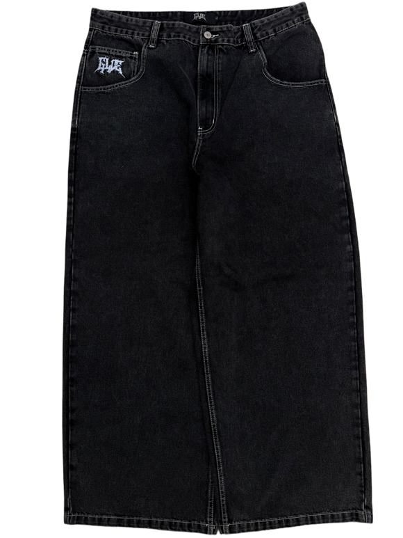 Black Wide Leg GLOE Snake Cross Jeans