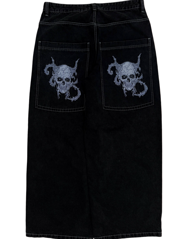 Black Wide Leg GLOE Skull Jeans