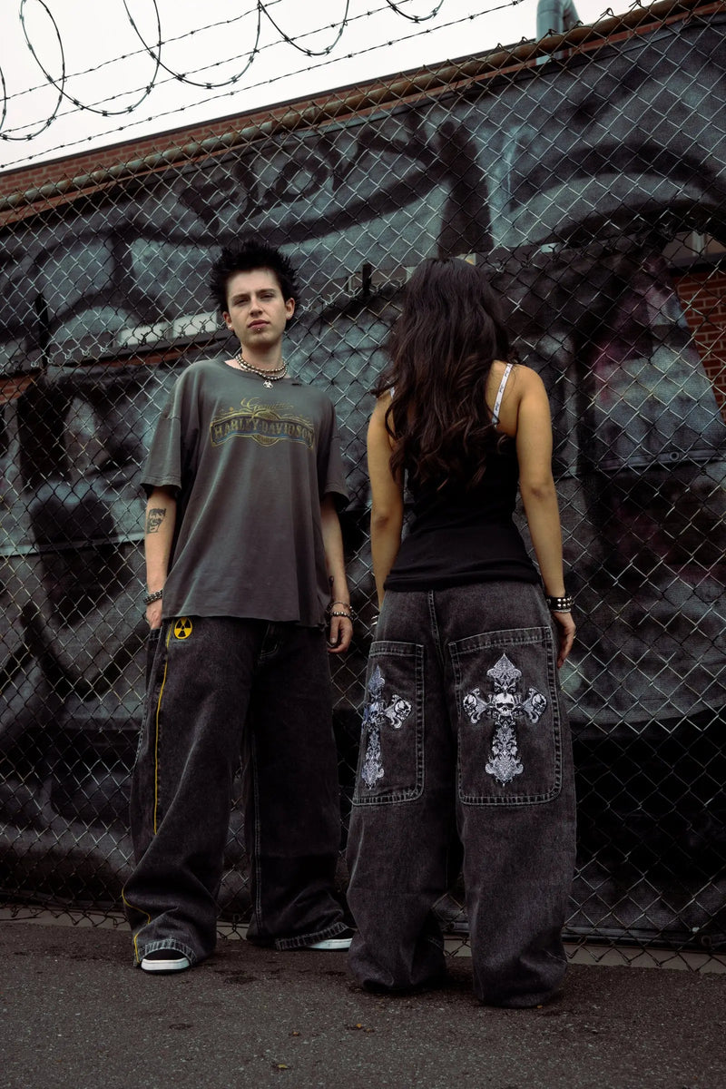 Black Skull Cross Jeans